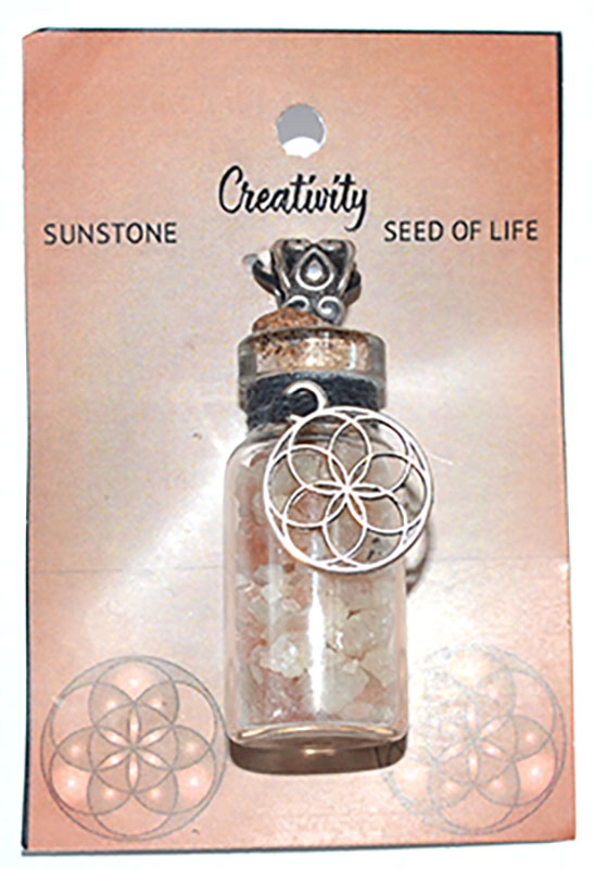 Sunstone Chips in Bottle with Seed of Life necklace